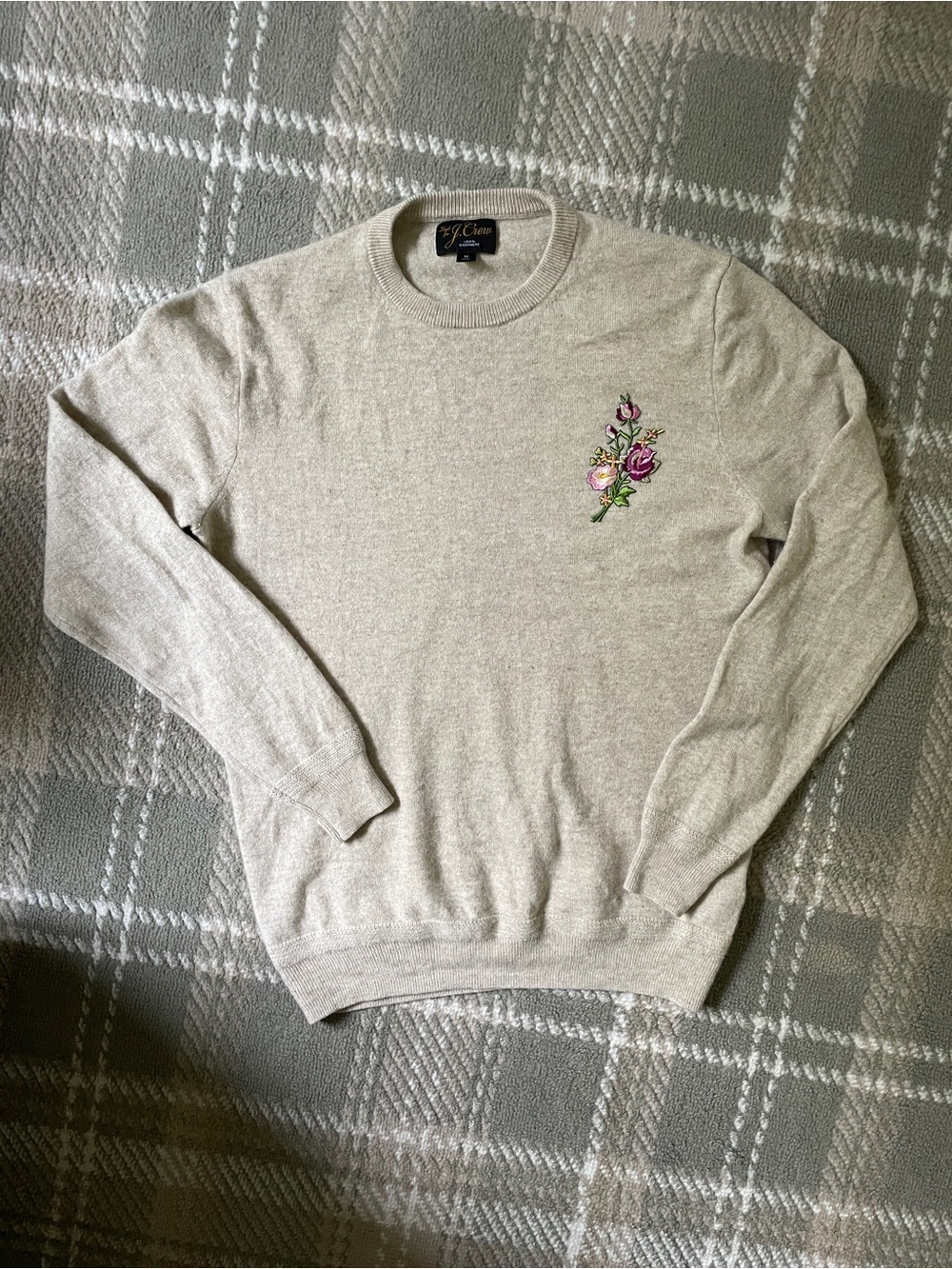 VTG J.Crew 100% cashmere crewneck sweater with floral embroidery M